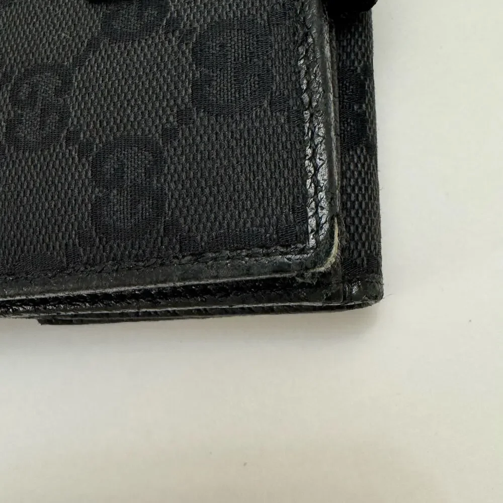 Gucci Double Sided Canvas GG Logo Leather Trim Bifold Wallet Black - Picture 14 of 15